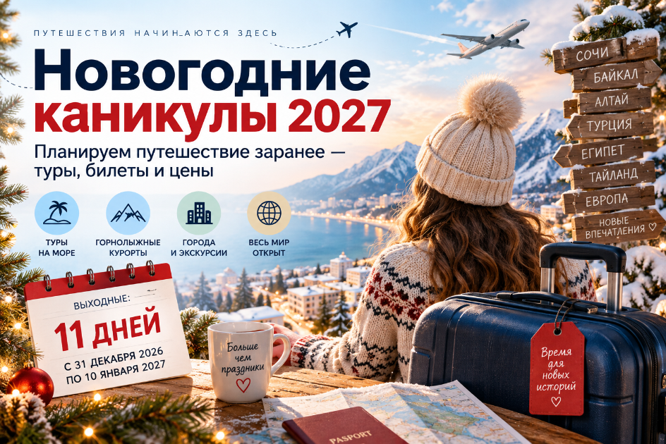 Новогодние каникулы 2027: планируем путешествие заранее — туры, билеты и цены